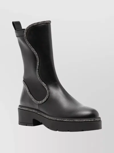 René Caovilla Ankle Boot With Block Heel And Trim In Black