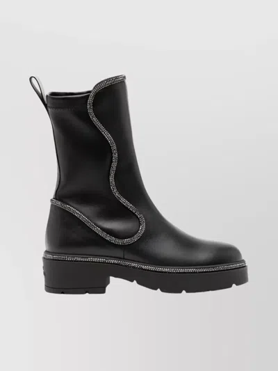 René Caovilla Ankle Boot With Block Heel And Trim In Black