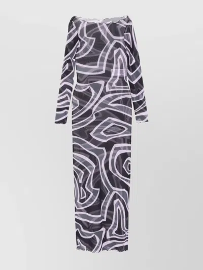 Pucci Maxi Dress With Abstract Pattern And Long Sleeves In Multi