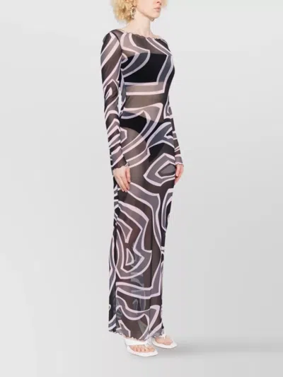 Pucci Maxi Dress With Abstract Pattern And Long Sleeves In Multi