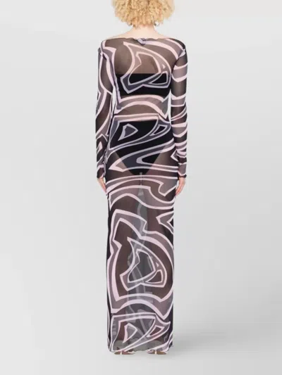 Pucci Maxi Dress With Abstract Pattern And Long Sleeves In Multi