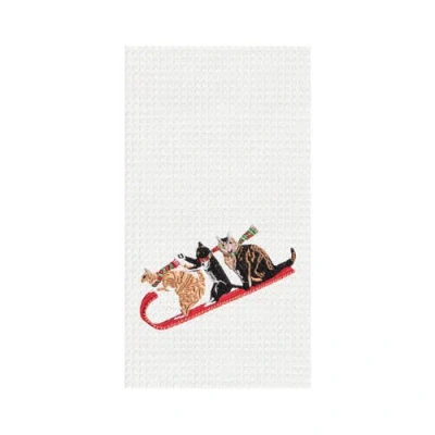 C & F Home C&f Home 27" X 18" Cats On Sled Tobogganing Embroidered Waffle Weave Kitchen Dish Towel Christmas Ho In Multi