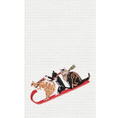 C & F Home C&f Home 27" X 18" Cats On Sled Tobogganing Embroidered Waffle Weave Kitchen Dish Towel Christmas Ho In Multi