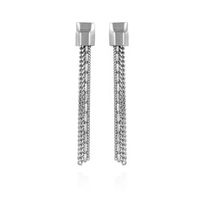 Vince Camuto Silvertone Mixed Chain Linear Tassel Dangle Drop Earrings In Metallic