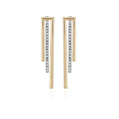 Vince Camuto Two Tone Glass Stone Bar Drop Earrings In Gold