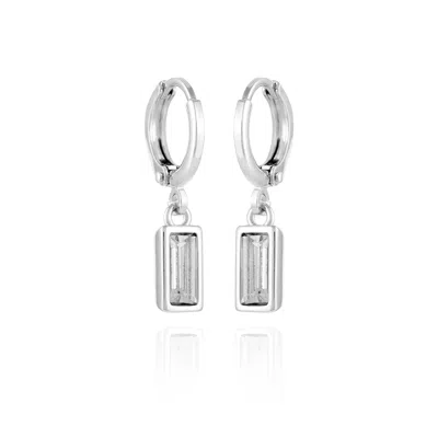 Vince Camuto Silver-tone Rectangular Glass Stone Dangle Huggie Hoop Earrings