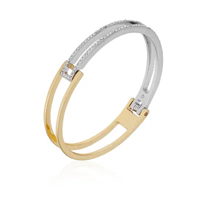 Vince Camuto Two Tone Glass Stone Cuff Bracelet In Gray