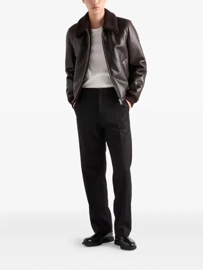 Prada Leather And Shearling Jacket In Brown