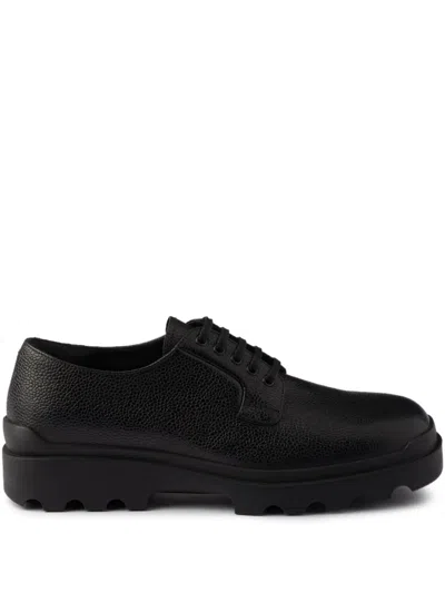 Prada Brushed Leather Lace-up Shoes In Black