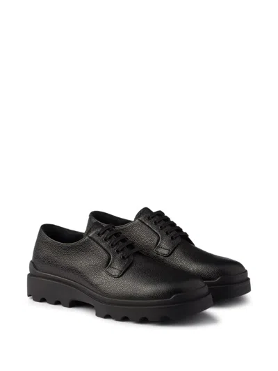 Prada Brushed Leather Lace-up Shoes In Black