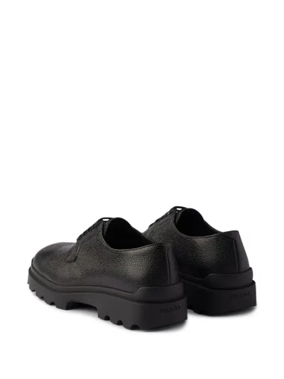 Prada Brushed Leather Lace-up Shoes In Black