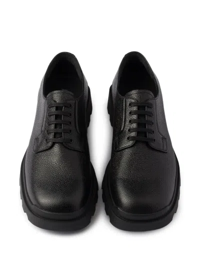 Prada Brushed Leather Lace-up Shoes In Black
