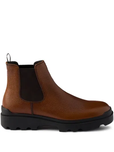 Prada Textured-leather Chelsea Boots In Brown