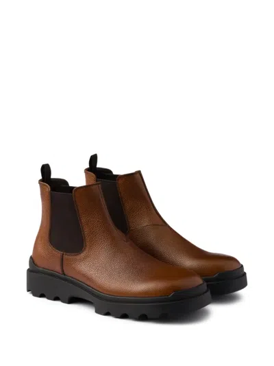 Prada Textured-leather Chelsea Boots In Brown