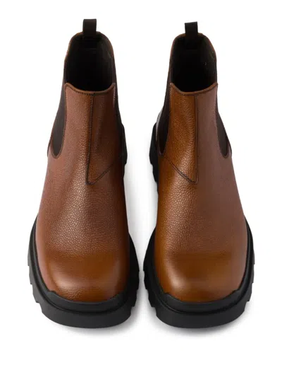 Prada Textured-leather Chelsea Boots In Brown