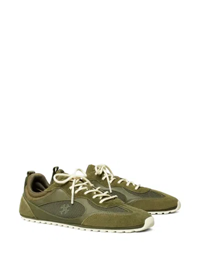 Tory Burch Field Leather And Suede Low-top Sneakers In Green