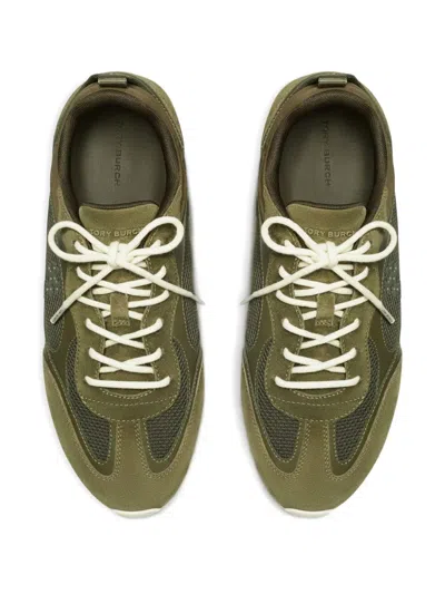 Tory Burch Field Leather And Suede Low-top Sneakers In Green