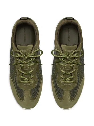 Tory Burch Field Leather And Suede Low-top Sneakers In Green