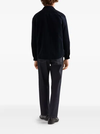Prada Men's Cashmere And Cotton Corduroy Snap-front Overshirt In Blue