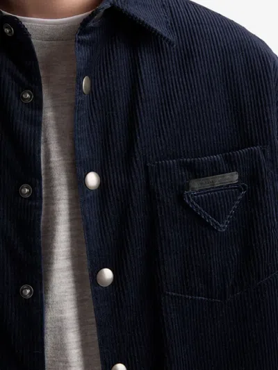Prada Men's Cashmere And Cotton Corduroy Snap-front Overshirt In Blue