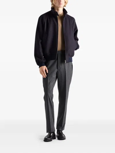 Prada Blue Wool And Cashmere Zip Jacket In Black
