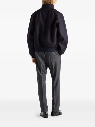 Prada Blue Wool And Cashmere Zip Jacket In Black