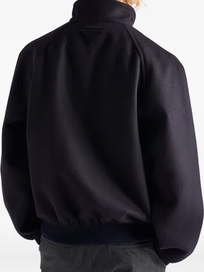 Prada Blue Wool And Cashmere Zip Jacket In Black