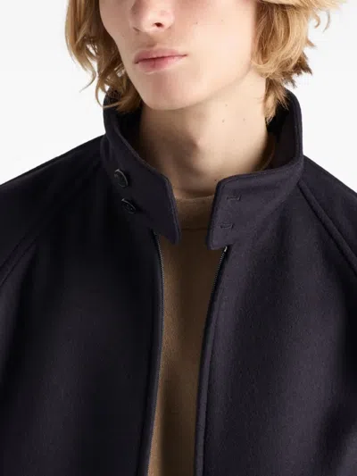 Prada Blue Wool And Cashmere Zip Jacket In Black