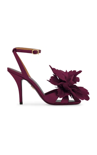 Ferragamo Flower Embellished High Heel Sandal In Burgundy