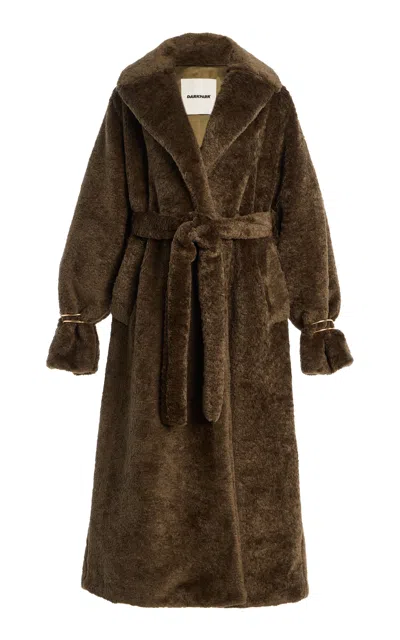 Darkpark Belted Single-breasted Teddy Coat In Green