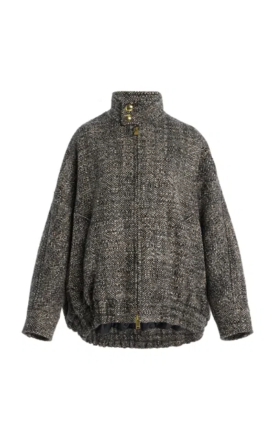 Darkpark Lee Herringbone Wool Bomber Jacket In Gray