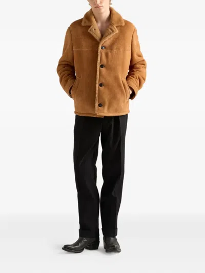 Prada Shearling Coat In Brown