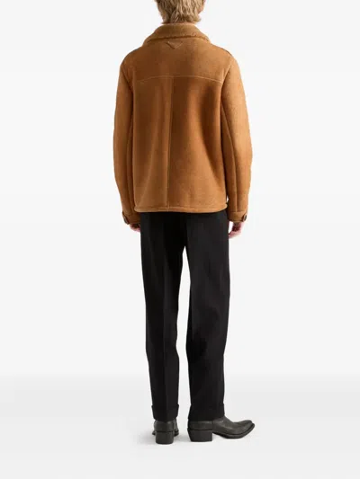 Prada Shearling Coat In Brown