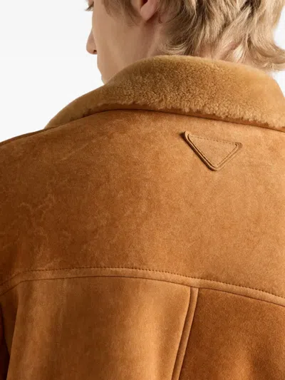 Prada Shearling Coat In Brown