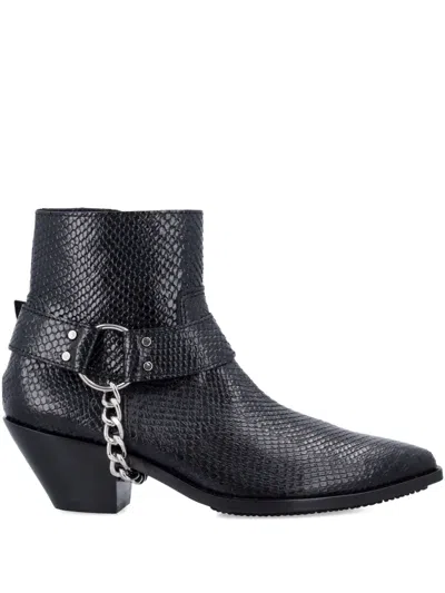 Junya Watanabe Python-effect Leather Western Ankle Boots With Chain In Black