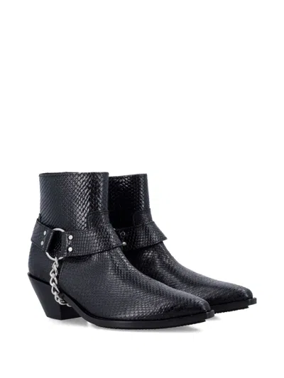 Junya Watanabe Python-effect Leather Western Ankle Boots With Chain In Black