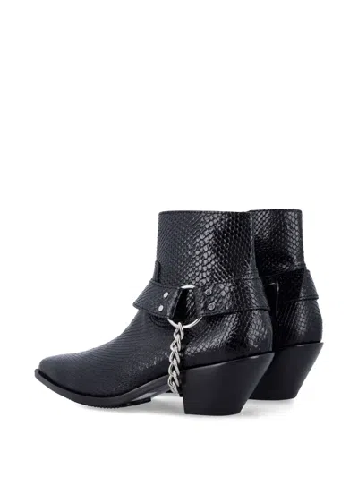 Junya Watanabe Python-effect Leather Western Ankle Boots With Chain In Black