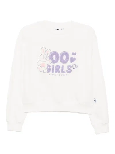 Chocoolate Embroidered-graphic Cotton Sweatshirt In White