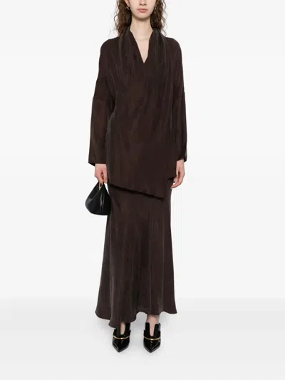 Yeareast Asymmetric Wrap Top In Brown