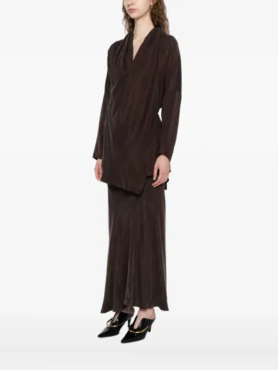 Yeareast Asymmetric Wrap Top In Brown