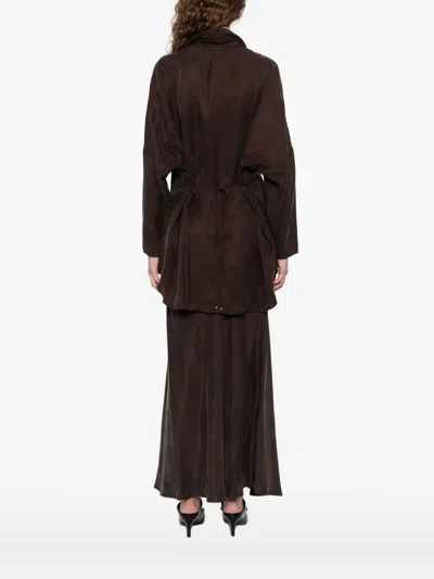 Yeareast Asymmetric Wrap Top In Brown