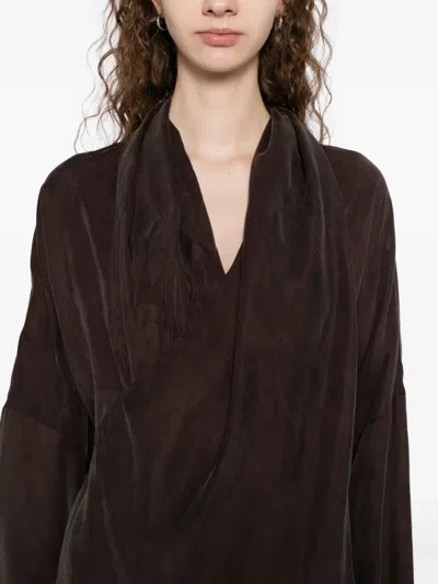 Yeareast Asymmetric Wrap Top In Brown