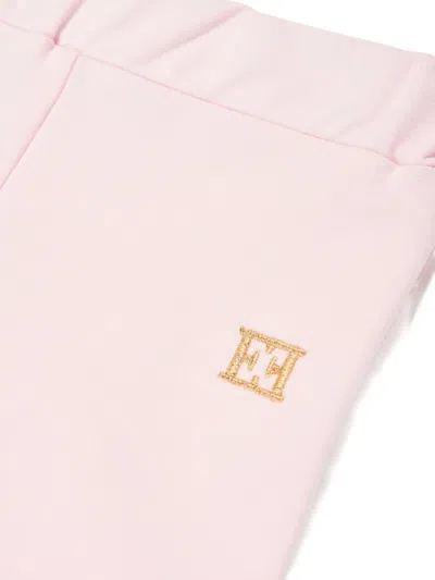 Escada Logo-embroidered Cotton Trousers In Pink