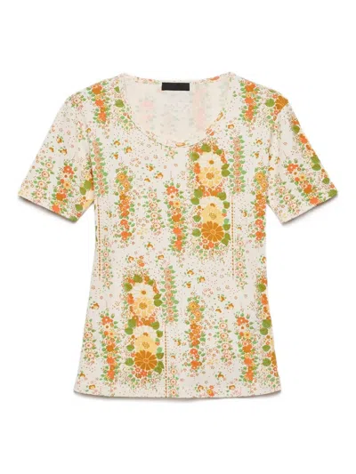 Prada Floral-pattern Crew-neck T-shirt In Multi
