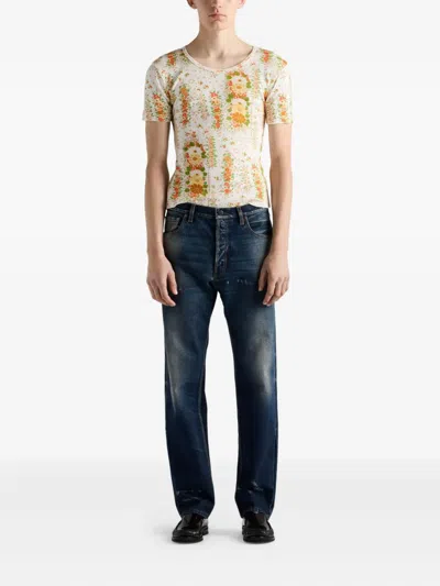 Prada Floral-pattern Crew-neck T-shirt In Multi