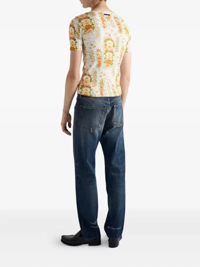 Prada Floral-pattern Crew-neck T-shirt In Multi