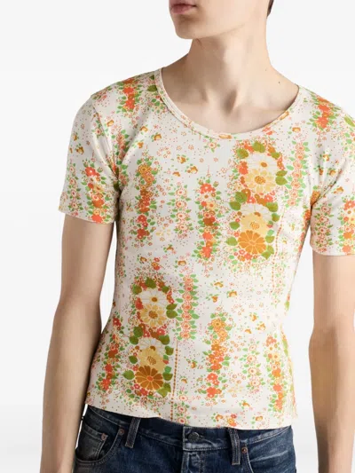 Prada Floral-pattern Crew-neck T-shirt In Multi