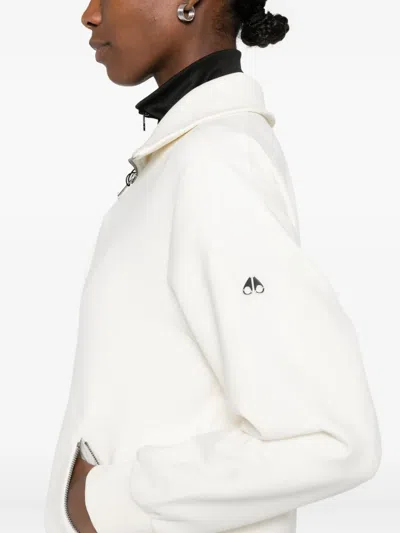 Moose Knuckles Mix Media Zip-front Sweatshirt In White