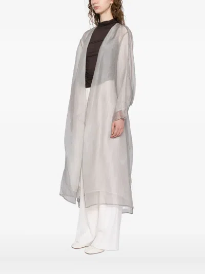 Yeareast Layered Silk Coat In Gray