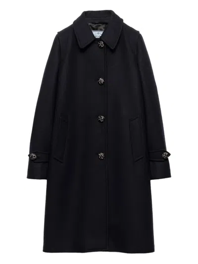 Prada Loden Leather-button Single-breasted Wool Coat In Black